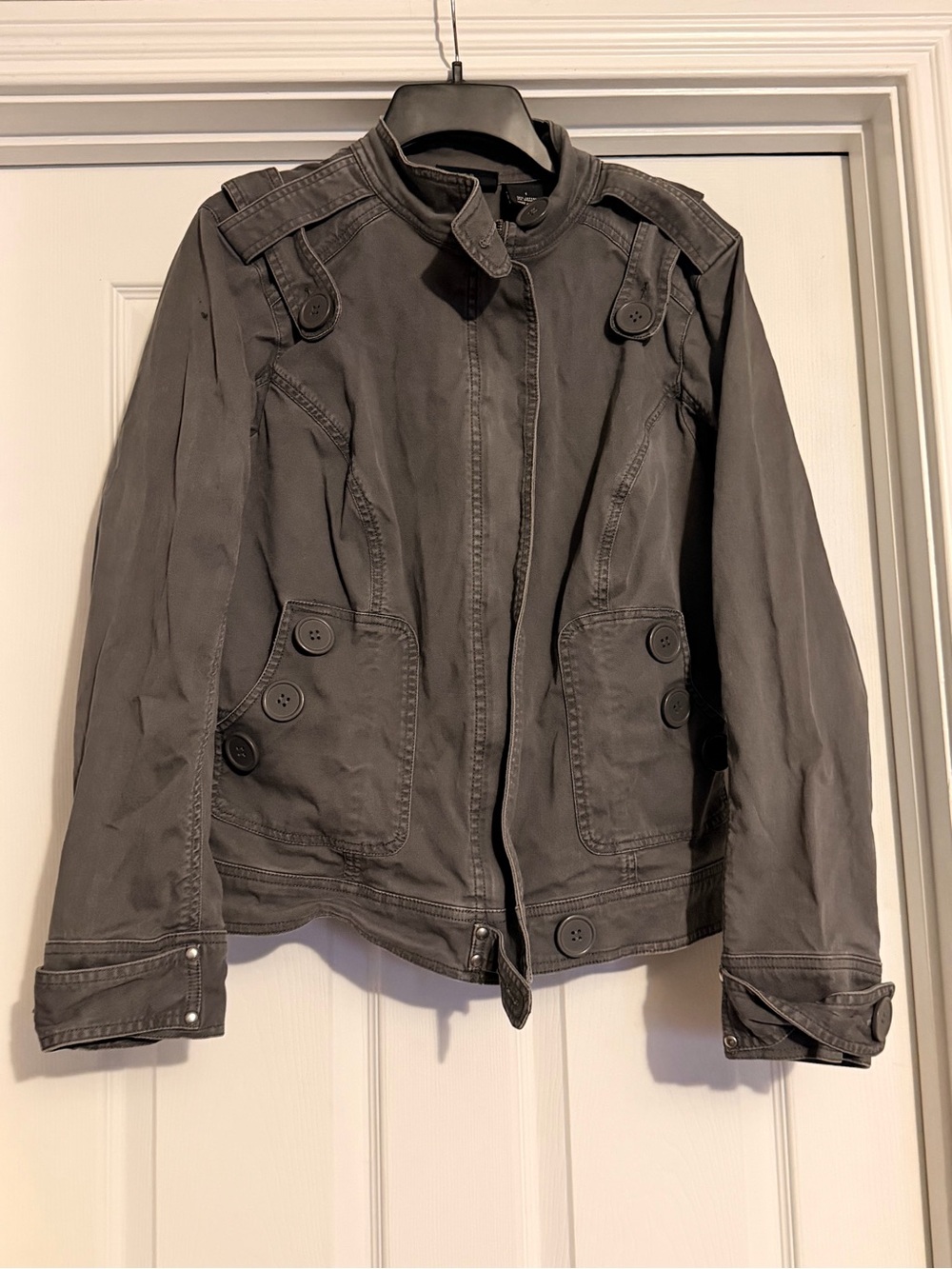 Gray Women's Military-Style Button Pocket Jacket